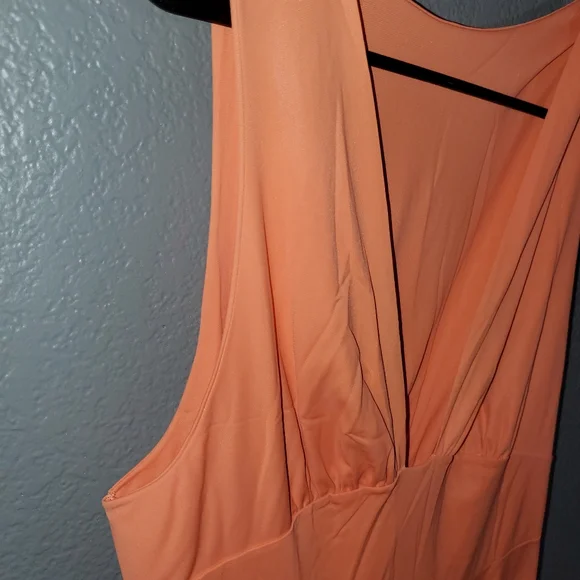 VINTAGE 60/ 70's Maxi Dress Sz 6 V neck sleeveless Tangerine color - Picture 10 of 12